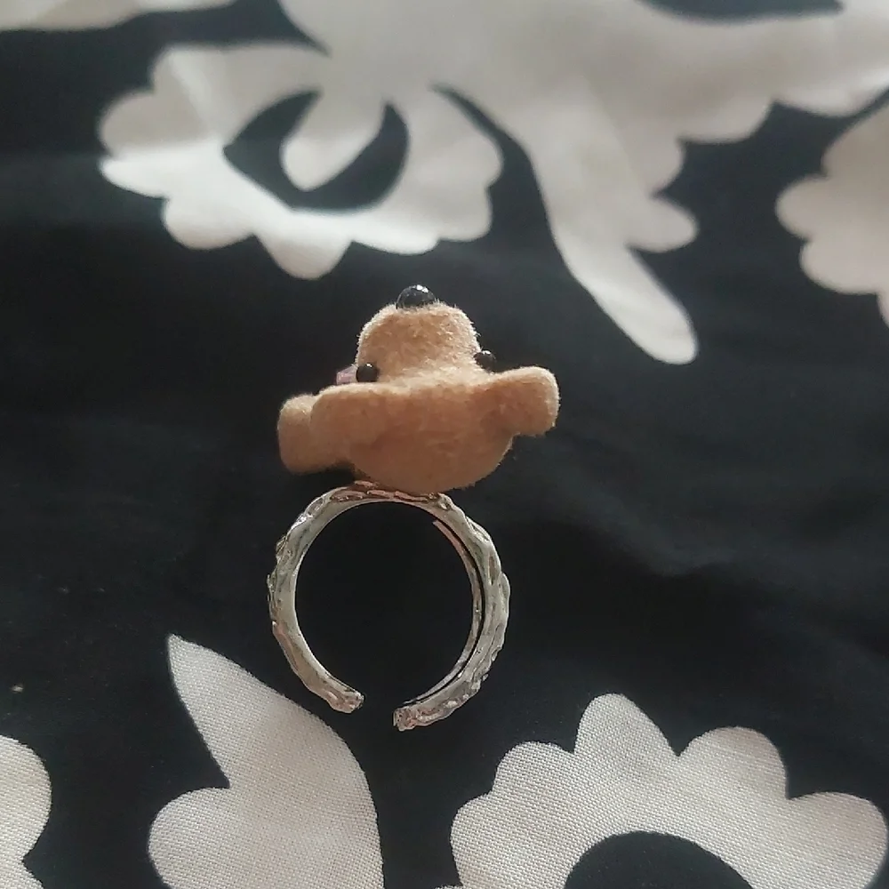 Whimsical Brown and Purple Teddy Bear Jewelry Ring